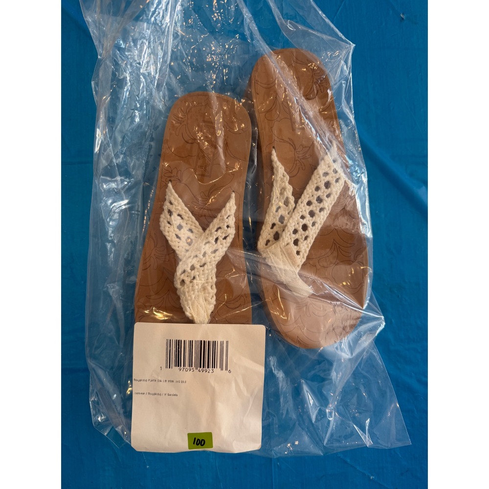 Roxy Playa Dia Tan White Crochet Platform Flip Flop Sandals Womens 9 ARJL101204